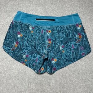 Rabbit Peacock Blue Floral Hopper Running Lightweight Zip 4" Shorts Size Small